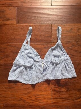 Aerie Show Off Vintage Lace Tie Front Bra Top Light Blue L